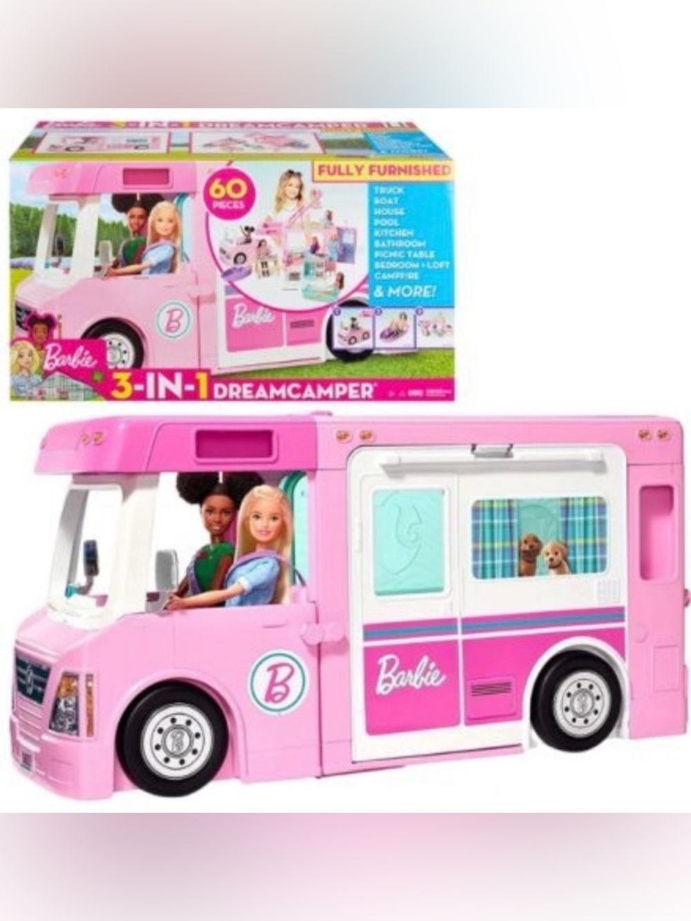 Barbie 3-in-1 DreamCamper Play RV - Pink & White